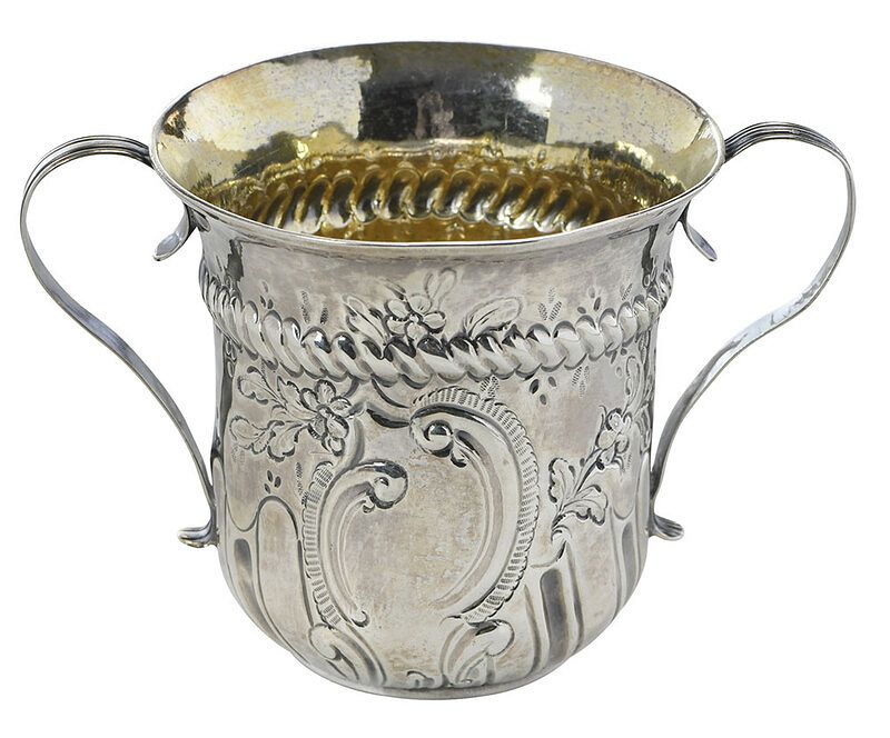 Appraisal: George III English Silver Porringer Cup London gadroon decoration two