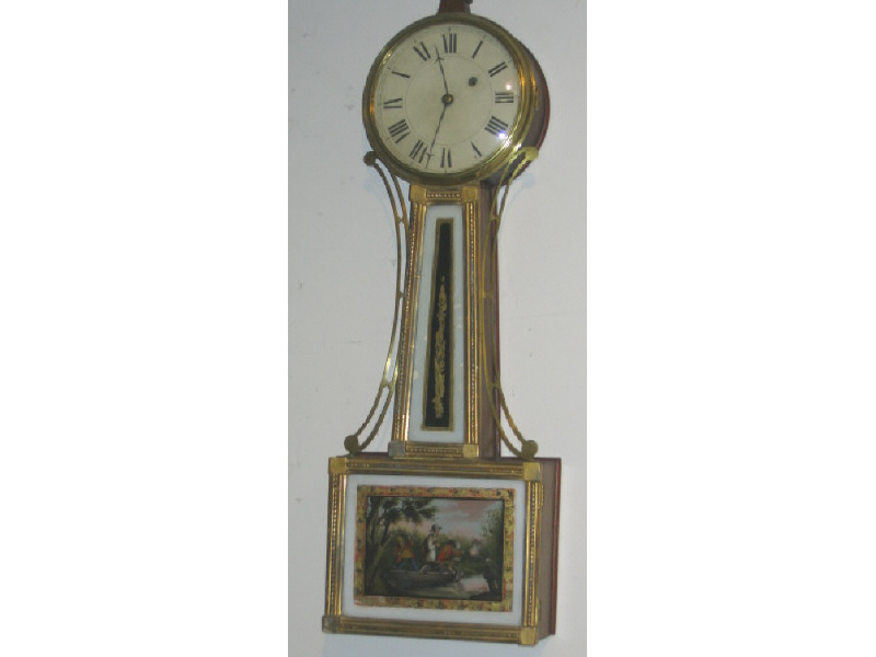 Appraisal: DANIEL PRATT TH CENTURY BANJO CLOCK With circular dial over