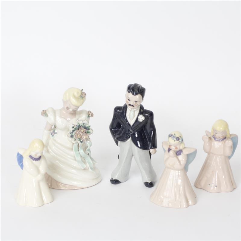 Appraisal: Five Kay Finch California Art Pottery figures Bride Groom set