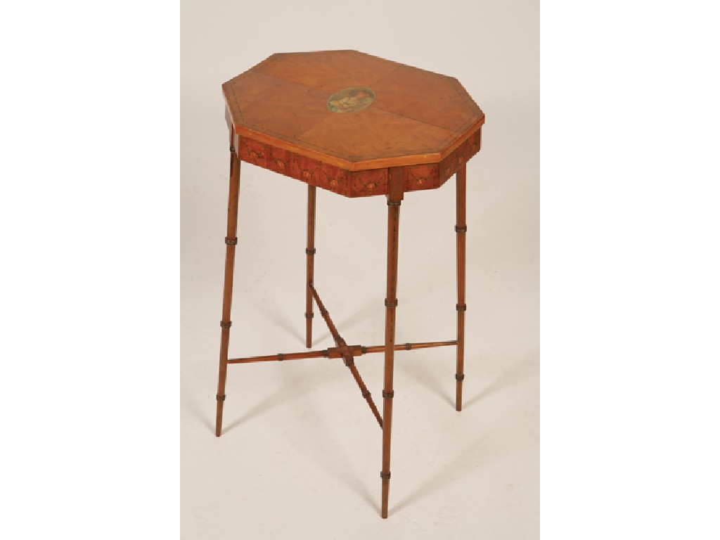 Appraisal: AN EDWARDIAN SATINWOOD OCCASIONAL TABLE the extended octagonal top on