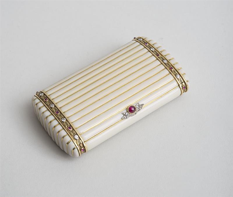 Appraisal: ENAMEL-MOUNTED GOLD CIGARETTE CASE Impressed ' ' with initials and