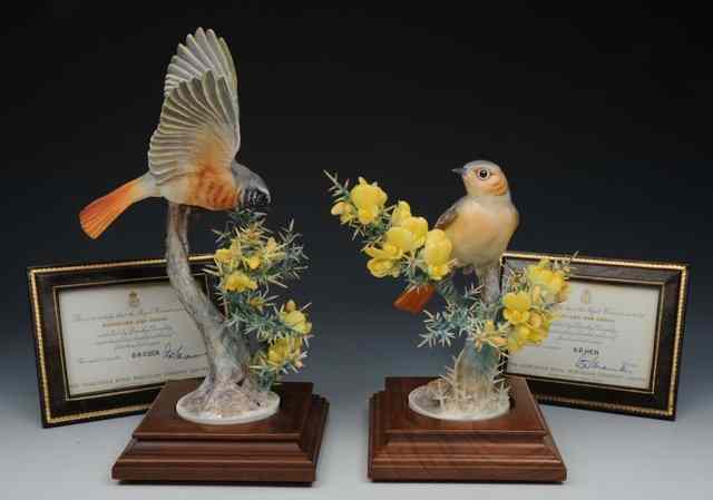 Appraisal: A PAIR OF ROYAL WORCESTER MODELS 'Redstart' and 'Gorse' modelled