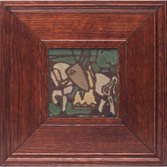 Appraisal: Grueby tile colorful image of a knight on a horse