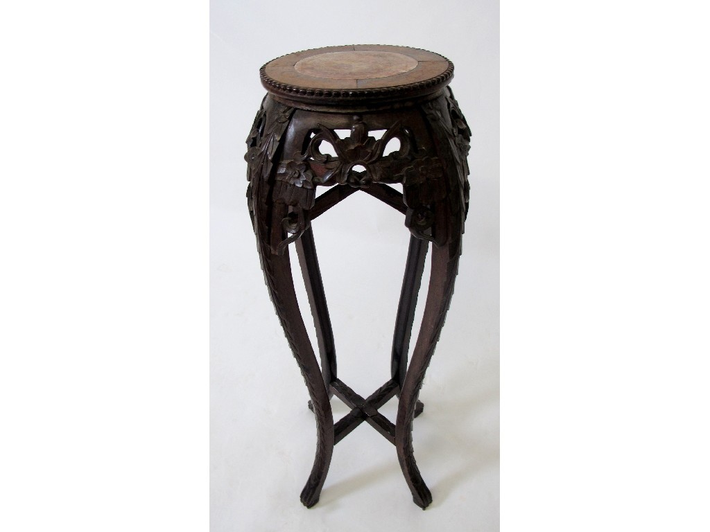 Appraisal: A Chinese rosewood plant pedestal with a marble inset to