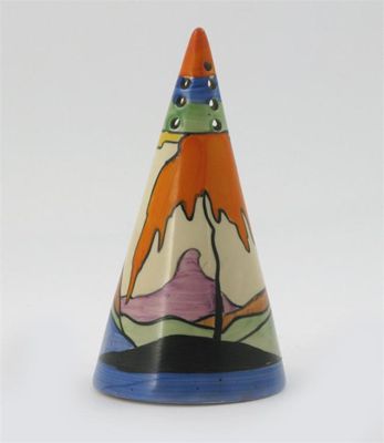 Appraisal: Mountain' a rare Clarice Cliff Bizarre Conical sugar sifter painted