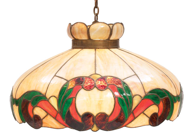 Appraisal: Arts amp Crafts chandelier leaded glass with stylized floral border