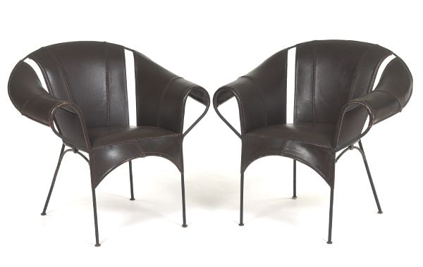 Appraisal: PAIR OF CONTEMPORARY LEATHER ARMCHAIRS H x W x Pair