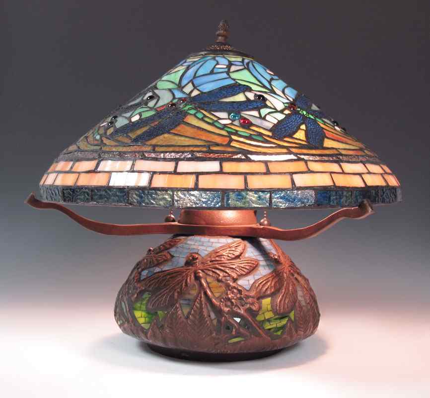 Appraisal: MODERN DRAGONFLY DESIGN LEADED GLASS LAMP Internet bidding is not