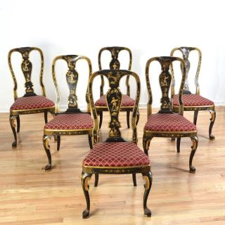 Appraisal: Queen Anne style black japanned dining chairs Queen Anne style