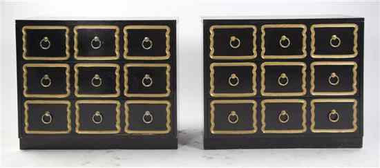 Appraisal: A Pair of Ebonized and Parcel Gilt Chests of Drawers