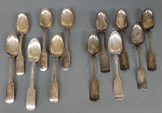 Appraisal: Twelve coin silver tablespoons by R W Wilson Phila monogrammed