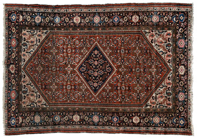 Appraisal: Hamadan rug serrated central diamond in larger diamond-bordered ground corner