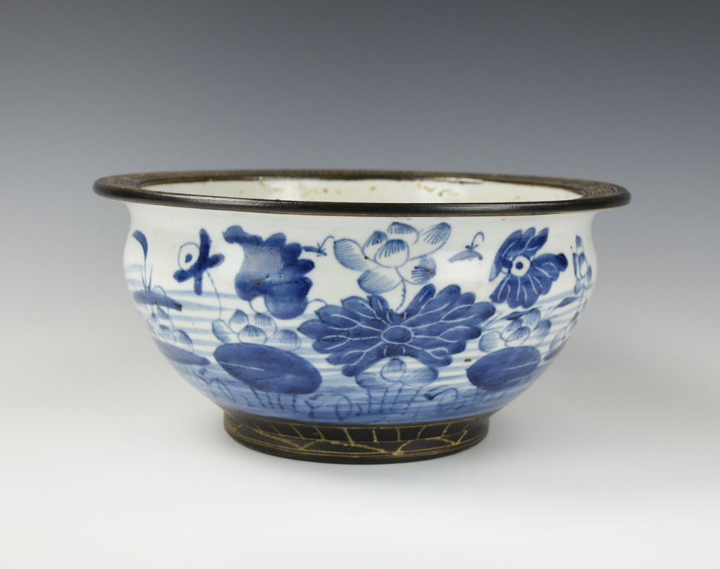 Appraisal: CHINESE BLUE WHITE BASIN W LOTUS TH C The body