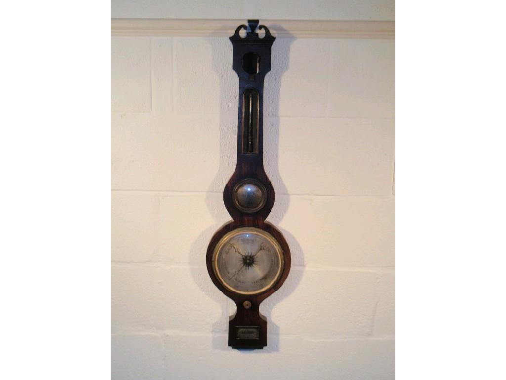 Appraisal: An early thC rosewood cased wheel barometer with the makers