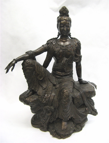 Appraisal: SIX CHINESE BRONZES including a large seated female - H