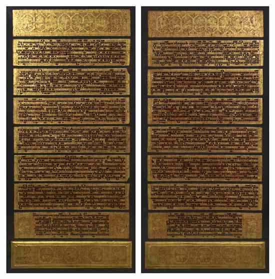 Appraisal: A Pair of Burmese Giltwood Sutra comprised of seven sheets