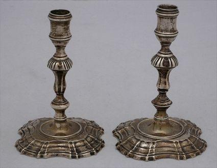 Appraisal: PAIR OF GEORGE II SILVER TAPER CANDLESTICKS Simon Jouet London