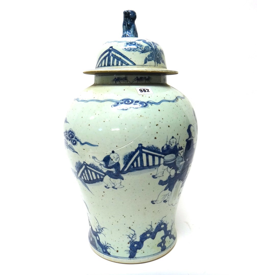 Appraisal: A Chinese blue and white baluster vase and cover th