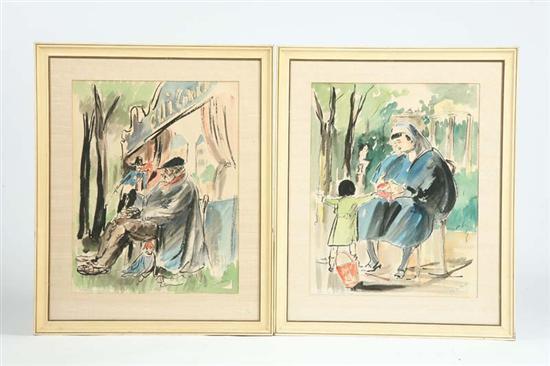 Appraisal: TWO WATERCOLORS BY GUY NEYRAC An image of a sewing