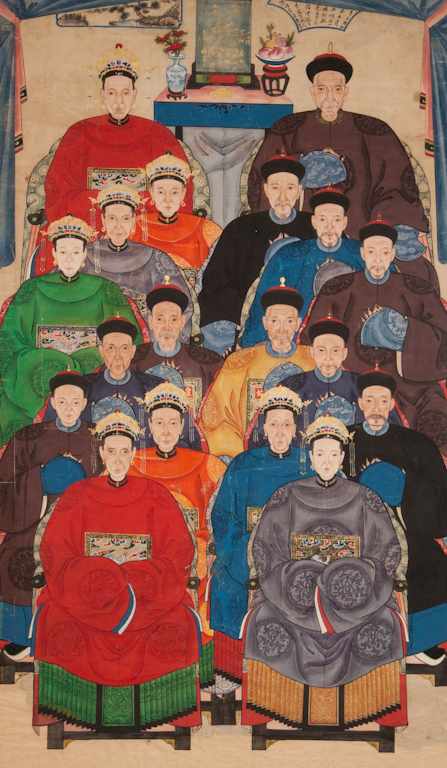 Appraisal: Chinese School late th century Ancestral Family Portrait gouache on