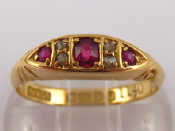 Appraisal: An antique carat gold ruby and diamond ring hallmarked Chester