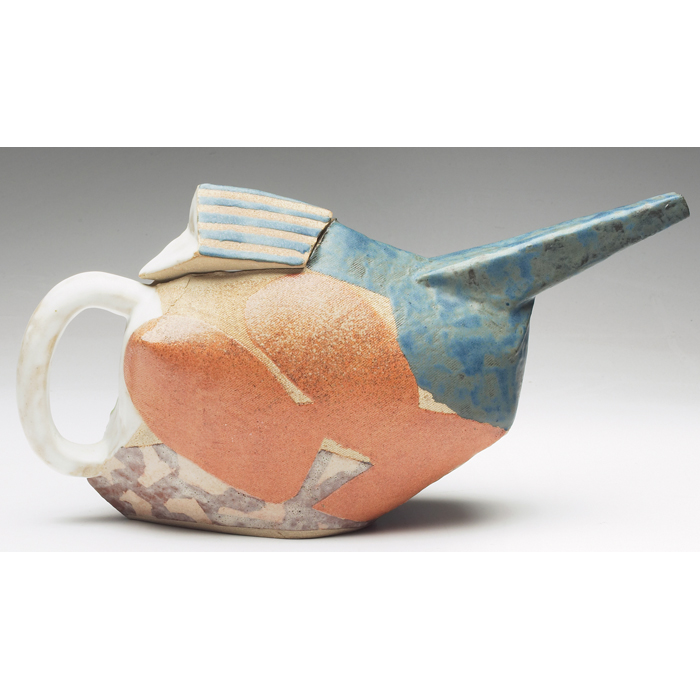 Appraisal: John Gill teapot contemporary unusual shape with colorful geometric designs