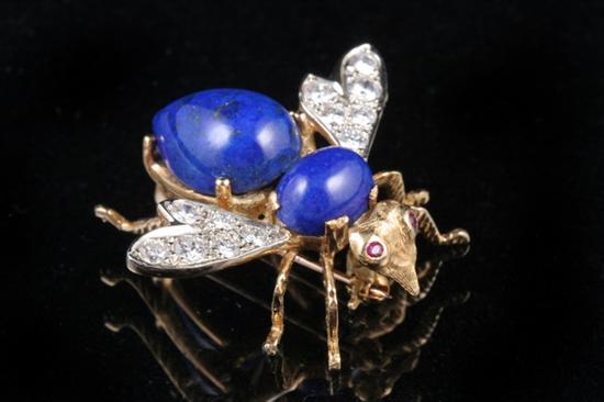 Appraisal: K YELLOW GOLD LAPIS LAZULI AND DIAMOND BEE FORM PIN