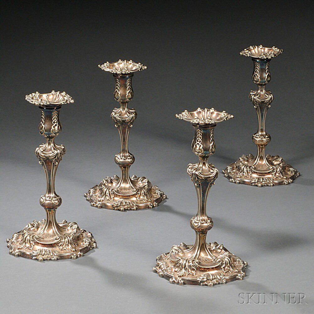 Appraisal: Four Tiffany Co Silver-plated Candlesticks New York c monogrammed each