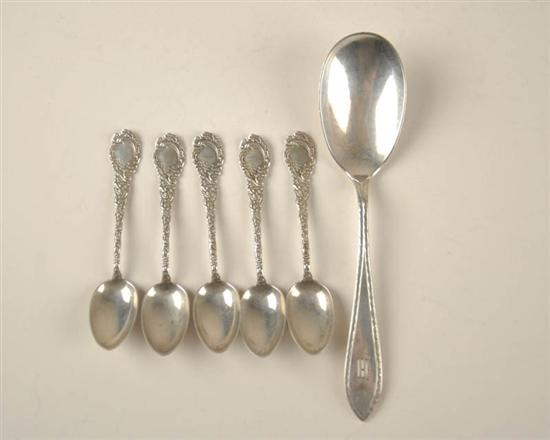 Appraisal: Six Sterling Spoons a sugar spoon retailed by Keller George