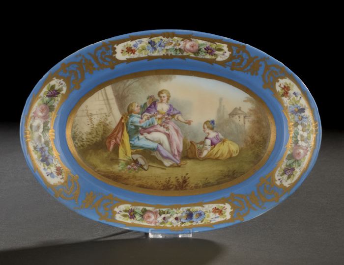 Appraisal: French Polychromed and Parcel-Gilt Bleu Celeste Porcelain Shallow Dish fourth