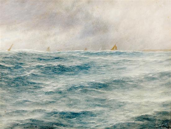 Appraisal: John Millington British - SAILBOATS ON THE GLOOMY SEA watercolor