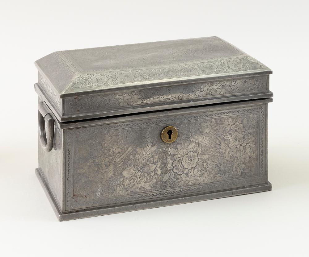 Appraisal: CHINESE PEWTER TEA CADDY TH CENTURY HEIGHT WIDTH DEPTH CHINESE