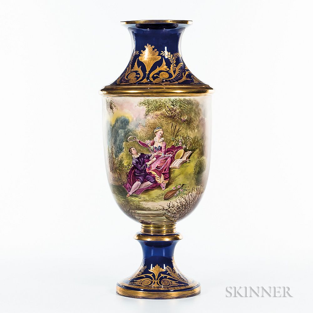 Appraisal: Sevres-style Earthenware Vase Sevres-style Earthenware Vase France th century polychrome