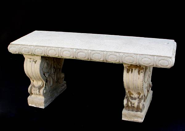 Appraisal: A cast stone bench height in width in depth in