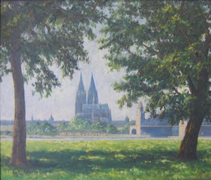 Appraisal: G SCHAEFFER german school th century COLOGNE CATHEDRAL Signed Oil