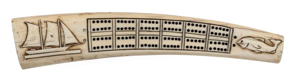 Appraisal: ESKIMO RELIEF-CARVED WALRUS TUSK CRIBBAGE BOARD TH CENTURY LENGTH ESKIMO