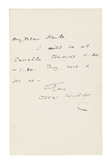 Appraisal: WILDE OSCAR Brief Autograph Letter Signed to George C Hait