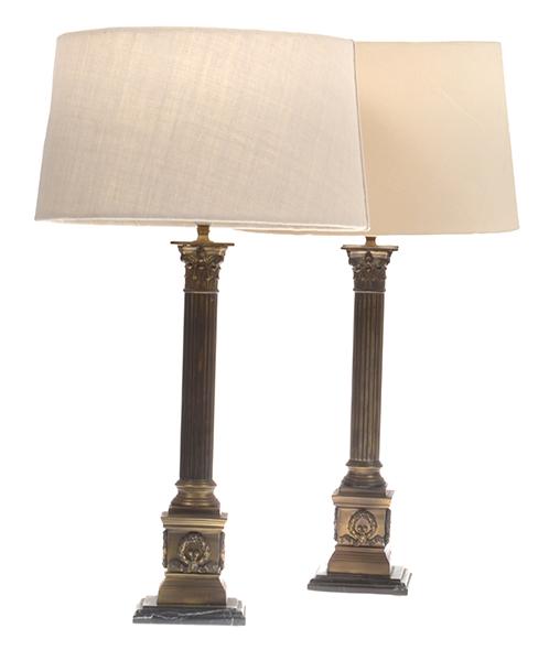 Appraisal: A PAIR OF COLUMNAR LAMP BASES AND SHADES Each lamp