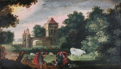 Appraisal: Dutch School late th century Figures and Cattle in a