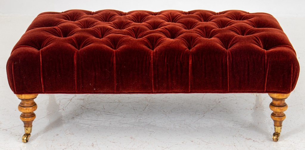 Appraisal: TH CENTURY STYLE RUSSET VELVET UPHOLSTERED BENCH th century style