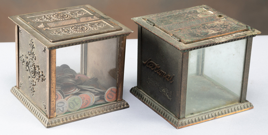 Appraisal: Two antique National marked glass and cast iron Receipt Boxes