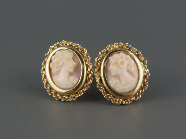 Appraisal: Cameo Earrings carved portraits of ladies angel skin coral in