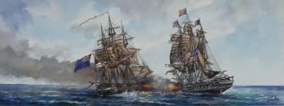 Appraisal: Edwin Galea born Naval Engagements a pair watercolours cm x