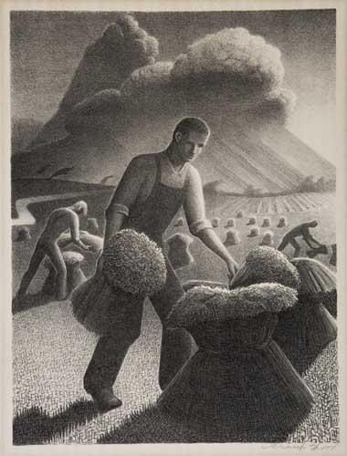 Appraisal: GRANT WOOD Approaching Storm Lithograph x mm x inches -inch