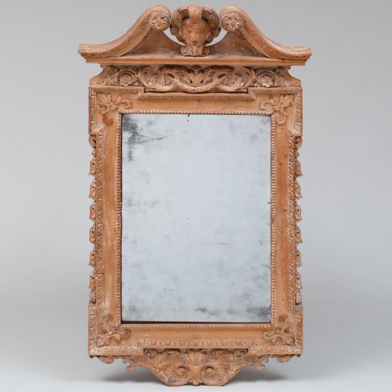 Appraisal: George II Style Carved and Pickled Pine Mirror ft in