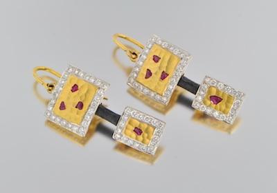 Appraisal: A Pair of Matching k Gold Diamond and Ruby Earrings