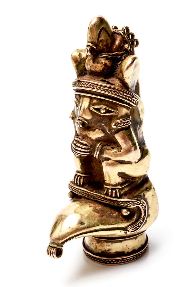 Appraisal: Pre-Columbian Gold Quimbaya Totemic Finial Pre-Columbian gold Quimbaya totemic finial