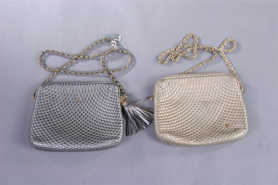 Appraisal: TWO BALLY QUILTED LEATHER SHOULDER BAGS First pewter-tone leather attached