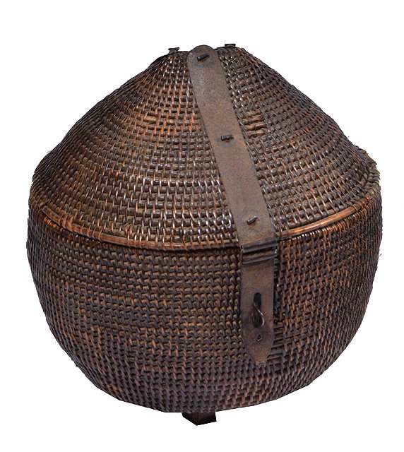 Appraisal: AN OLD AFRICAN TRIBAL STORAGE BASKET with domed lid and