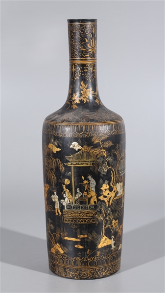 Appraisal: Chinese gilt lacquer porcelain bottle vase with allover audience scenes